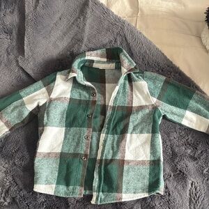 Green and White Plaid Button-Up Shirt